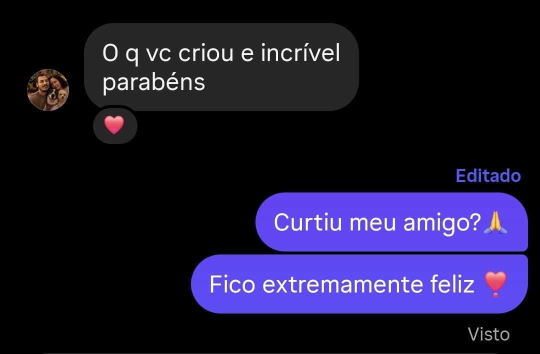 Mensagem elogiando o trabalho criado para Último Refúgio